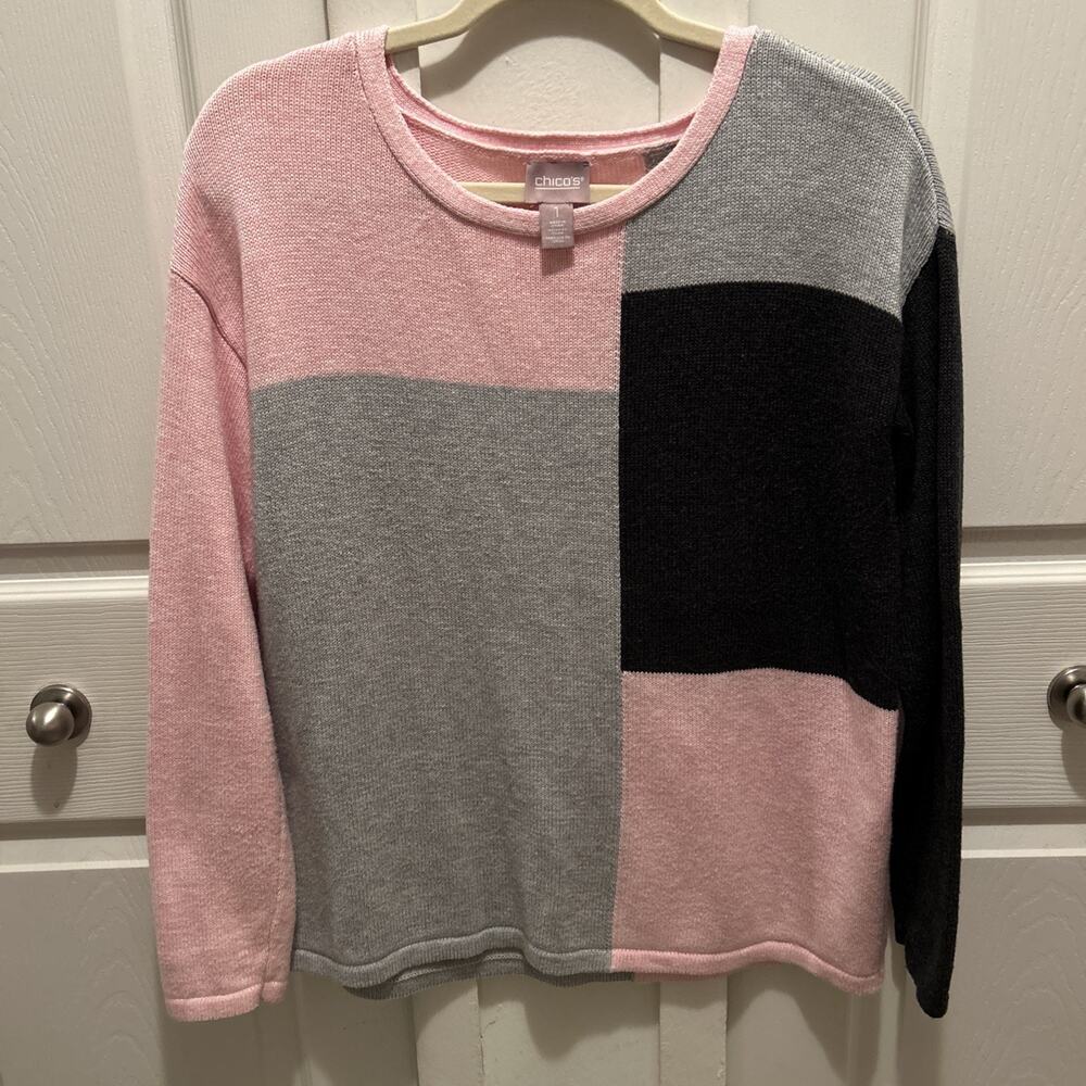 Chico's Size 1 (US Medium) Multi-Color Sweater in Pink, Black And Gray